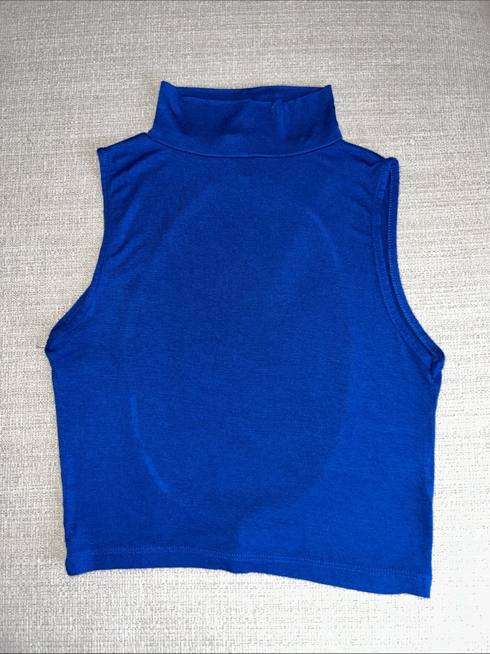 Sleeveless Mock Neck Open Back Tank Top (Cropped) - Royal Blue